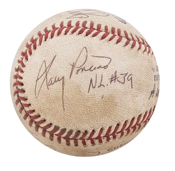 1988 Chicago Cubs vs Philadelphia Phillies - First Night Game at Wrigley August 8, 1988 Game Used Baseball Signed by the Four Umpires Eric Gregg, Jim Quick, Larry Poncino and Dave Pallone (Beckett) 
